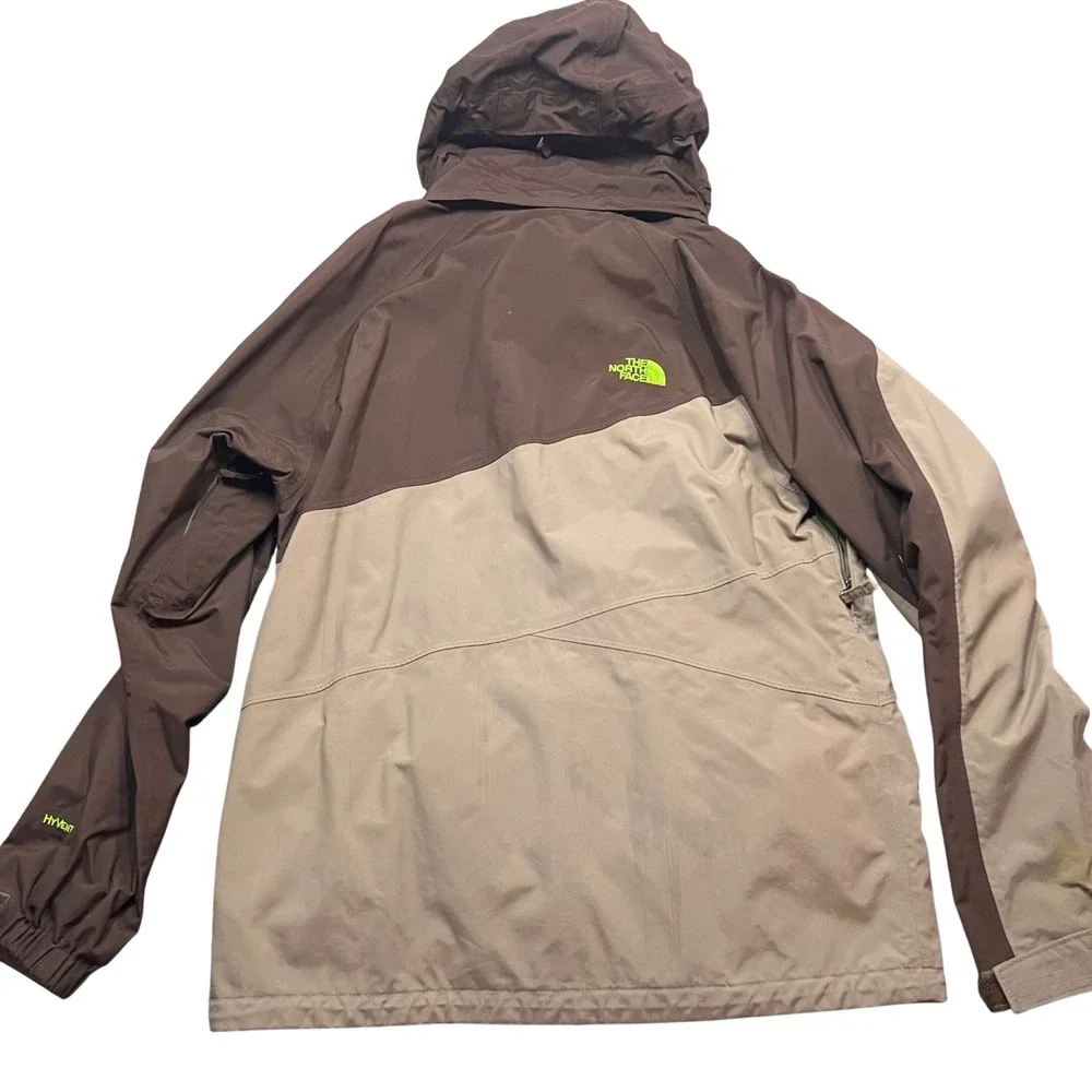 The North Face HyVent Ski Jacket Mens Brown Hooded Shell Small Waterproof Zip